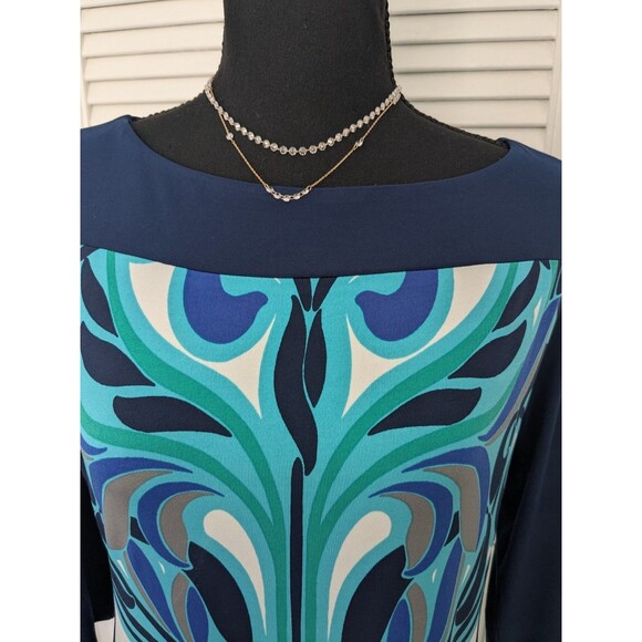 Banana Republic Dress Women's PM Multi Blue Color Block Abstract Art Sheath - Picture 2 of 13